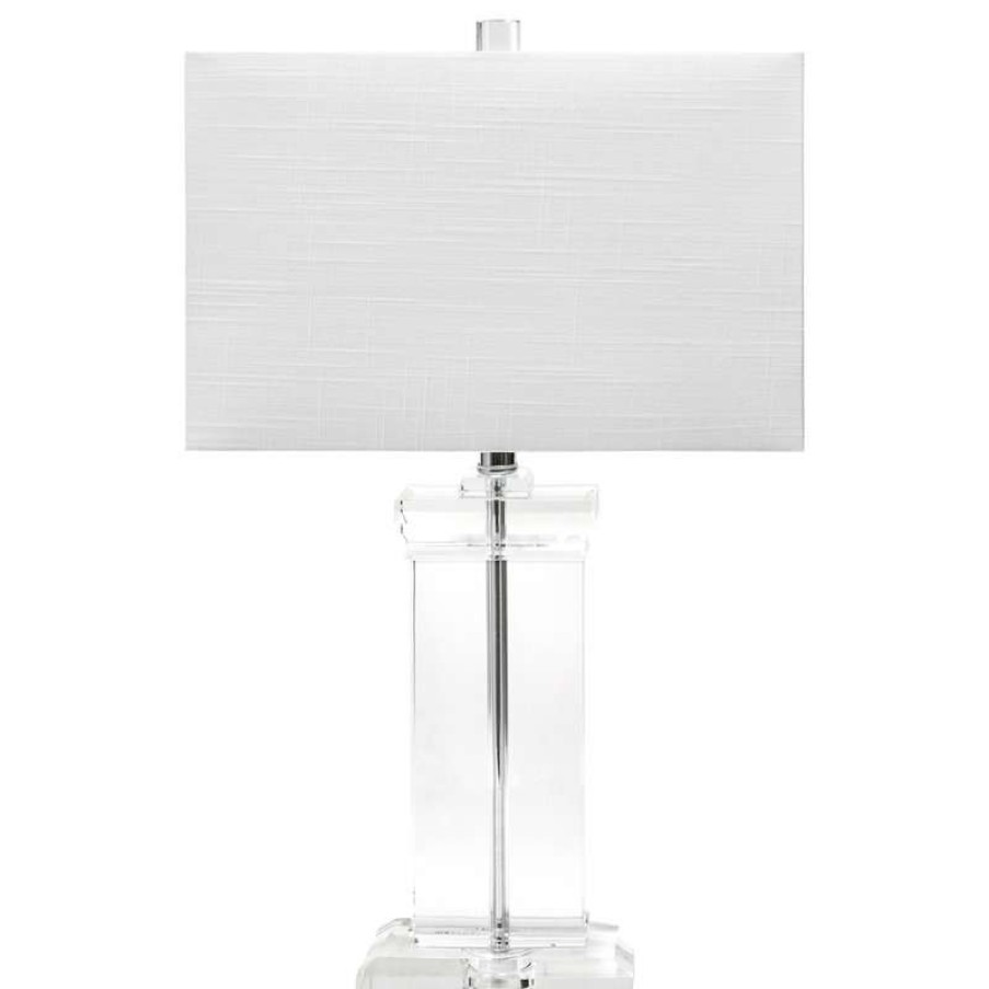 Lamps * | Budget Nuloom 25 Helena Crystal Ionic Column Cotton Shade Clear Table Lamp