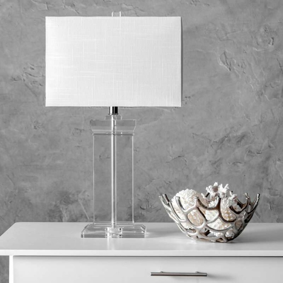 Lamps * | Budget Nuloom 25 Helena Crystal Ionic Column Cotton Shade Clear Table Lamp