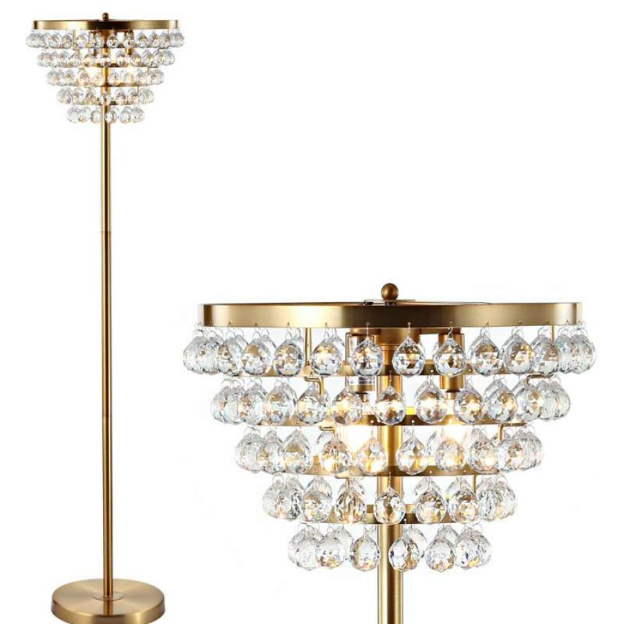 Lamps * | Hot Sale Jonathan Y Jemma Crystal, Metal Led Floor Lamp, 60 , Brass Gold