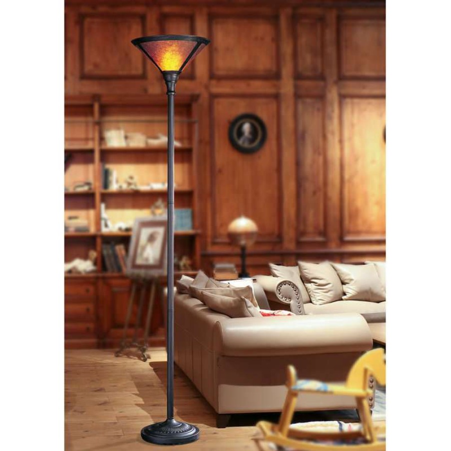 Lamps * | Buy Cal Lighting 150W 3 Way Torchiere With Mica Shade, Rust Finish, Mica Shade