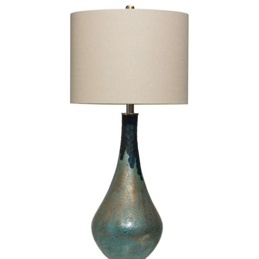 Lamps * | Outlet Creative Co-Op Glass Table Lamp With Opal Finish And Linen Shade