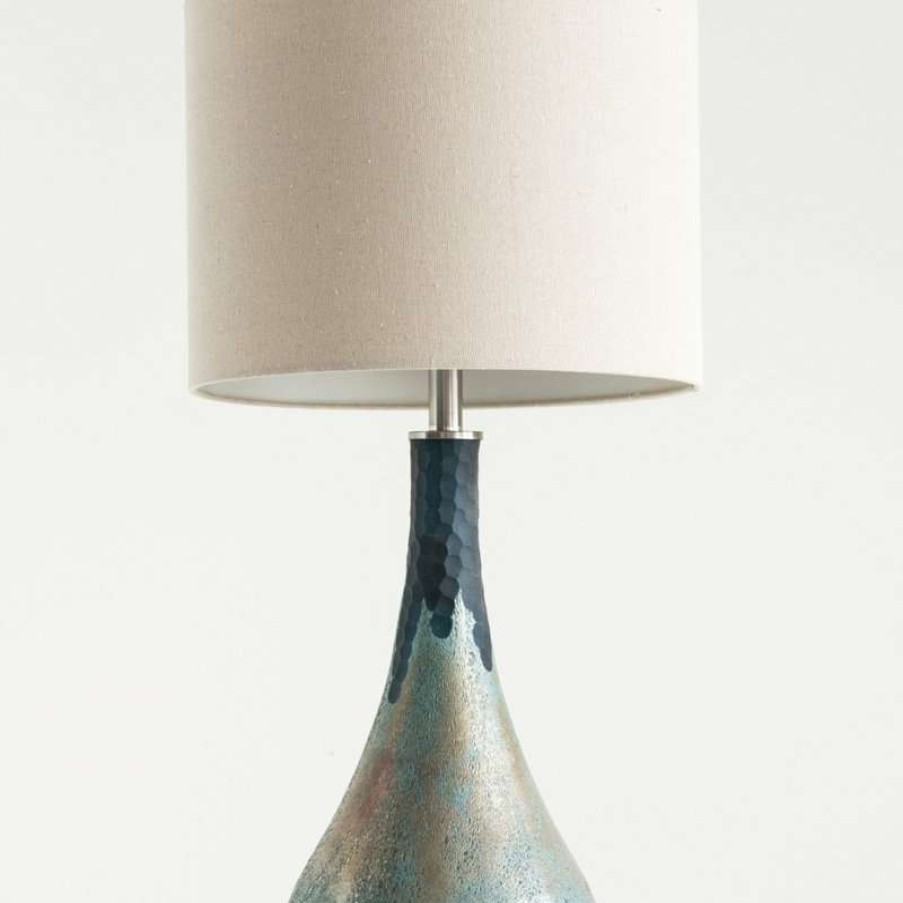 Lamps * | Outlet Creative Co-Op Glass Table Lamp With Opal Finish And Linen Shade