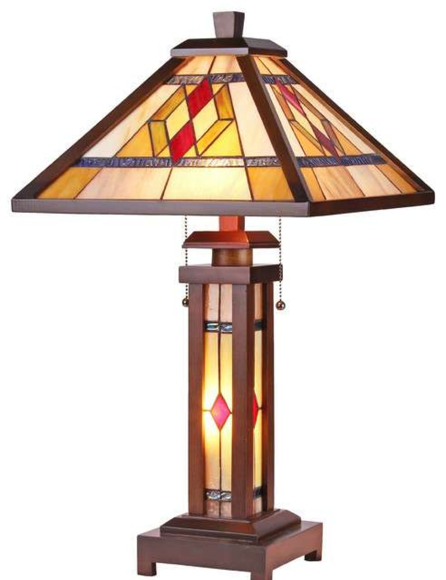 Lamps * | Hot Sale Chloe Lighting, Inc. Chloe Lighting Gareth Mission 3 Light Double Lit Wooden Table Lamp