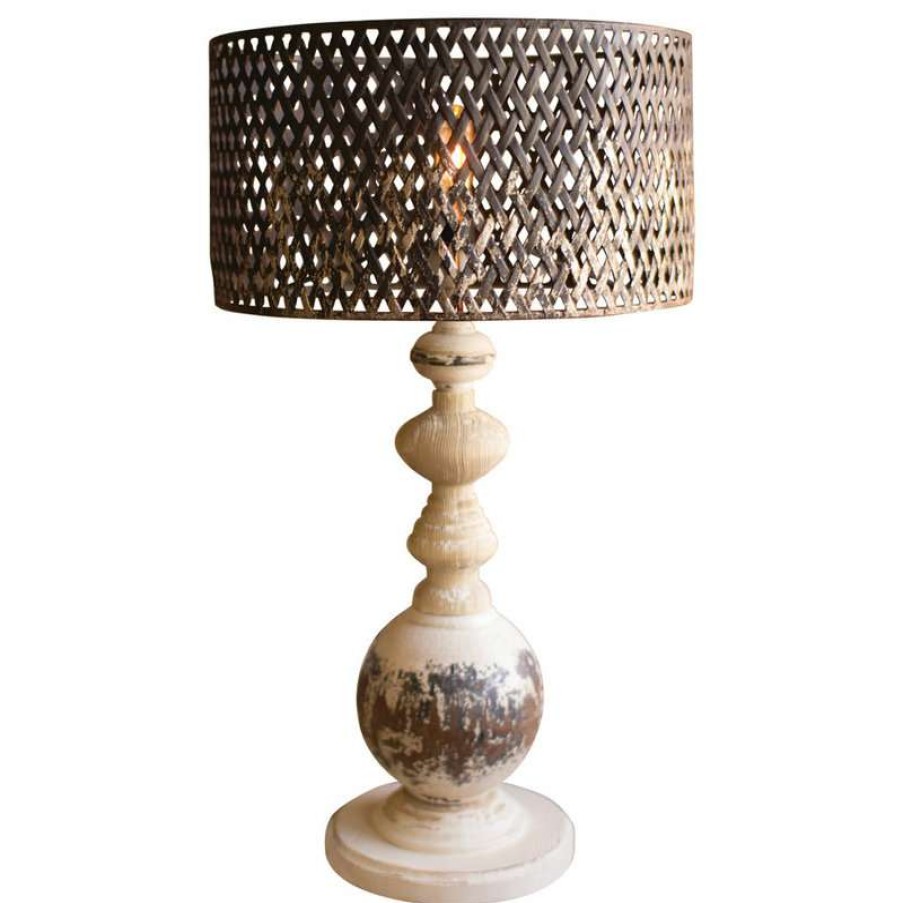 Lamps * | Discount Kalalou, Inc. Table Lamp, Round Metal Base With Perforated Metal Shade