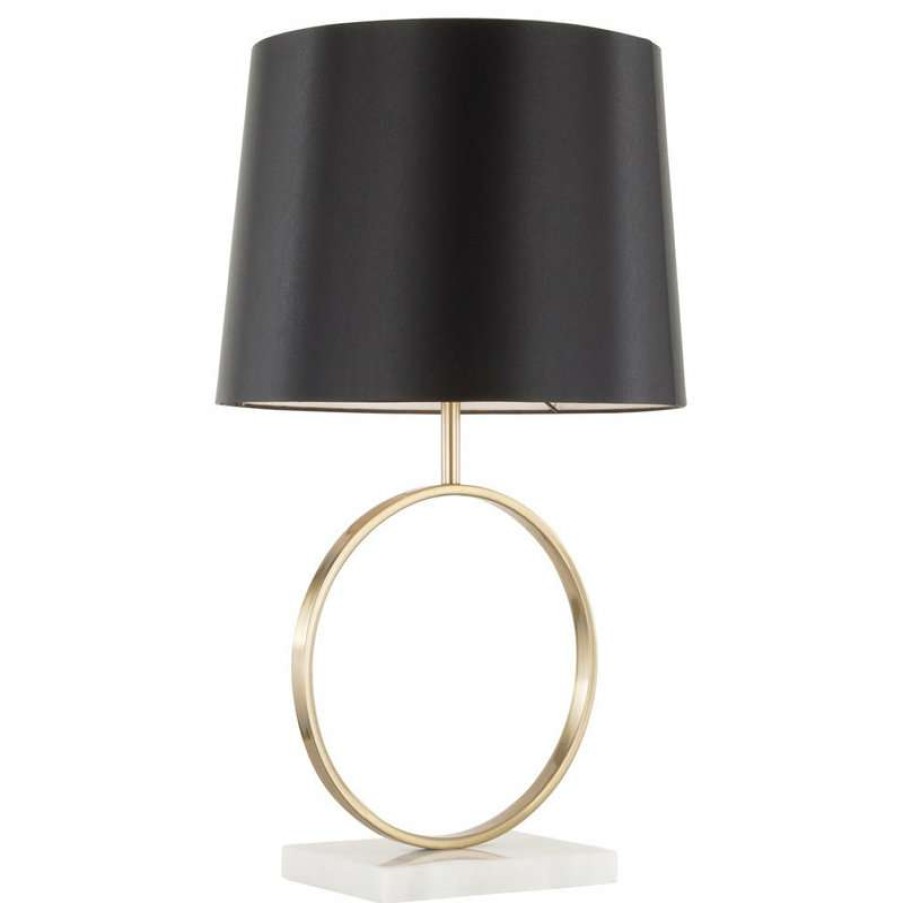 Lamps * | Outlet Lumisource Moon Contemporary Table Lamp, White Marble, Gold Metal/Black Fabric Shade