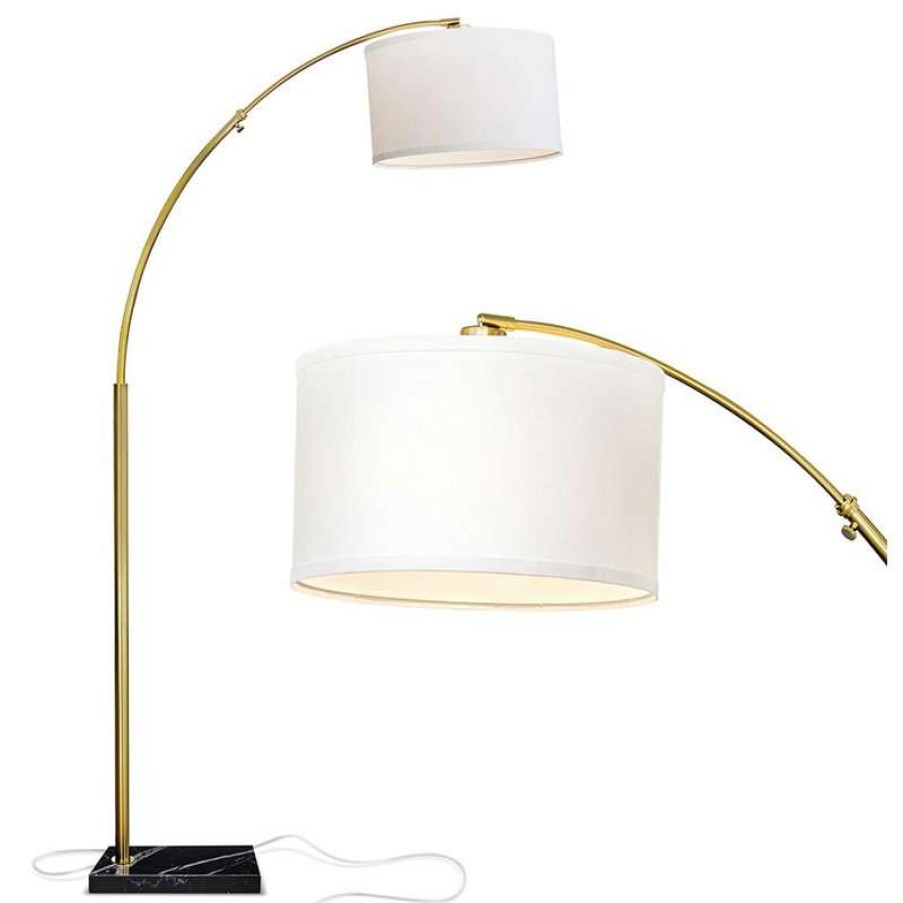 Lamps * | Flash Sale Brightech Logan Contemporary Arc Floor Lamp W. Marble Base, Antique Brass