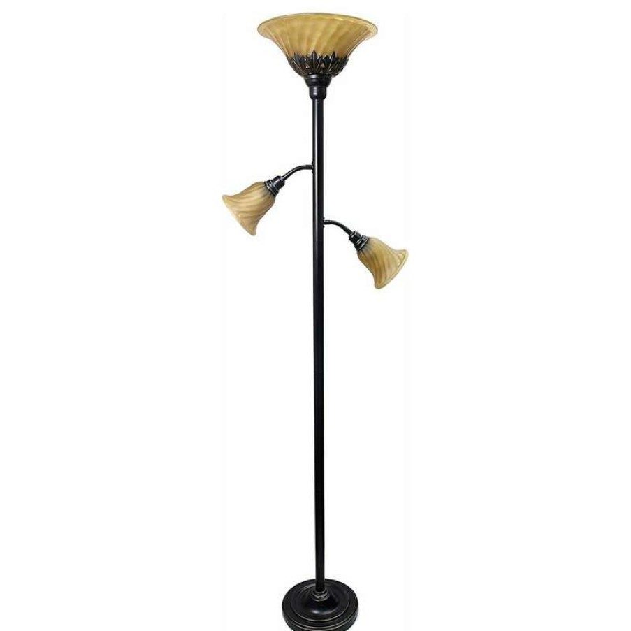 Lamps * | Cheap Elegant Designs 3-Light Floor Lamp With Scalloped Glass Shades, Restoration Bronze