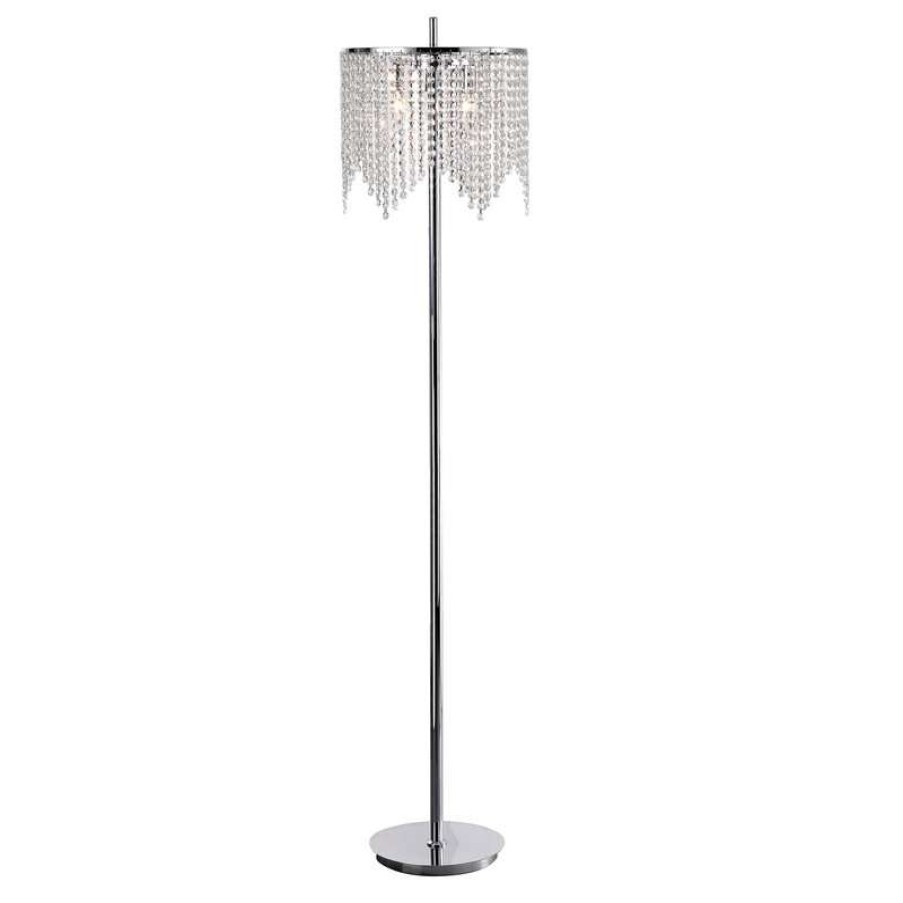 Lamps * | Discount Edvivi Lighting Marya 3-Light Crystal Round Shade Chandelier Chrome Glam Floor Lamp