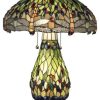 Lamps * | Brand New Serena D'Italia Tiffany 2-Light Green Dragonfly 25 Table Lamp With Lit Base