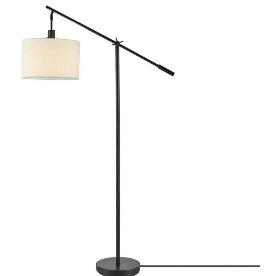 Lamps * | Cheapest Globe Electric Matte Black Floor Lamp With White Linen Shade