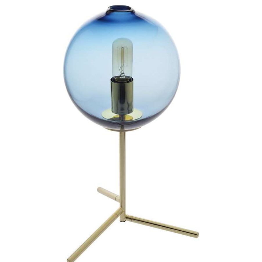 Lamps * | Best Deal Casamotion Golden Metal Hand Blown Glass Table Lamp, Blue