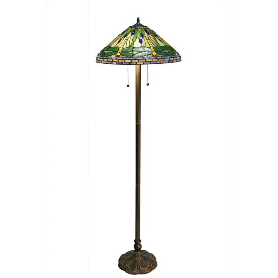 Lamps * | Buy Serena D'Italia Tiffany 2-Light Green Dragonfly 58 Floor Lamp