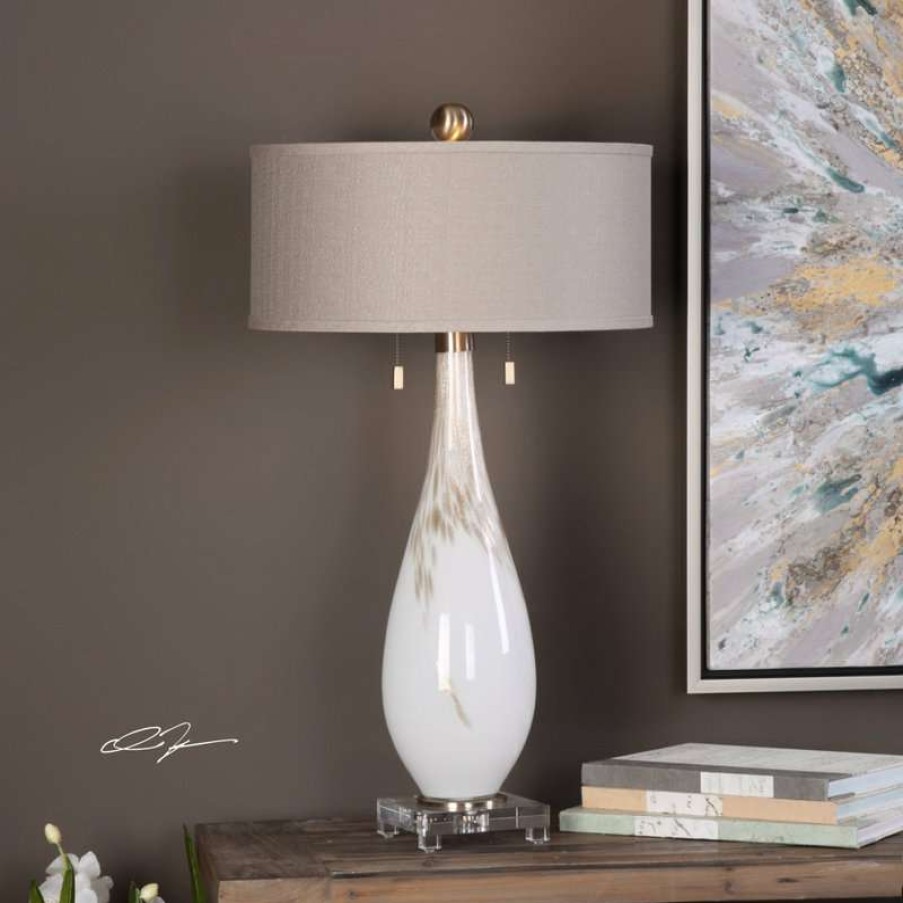 Lamps * | Hot Sale Uttermost Cardoni Glass Table Lamp, White