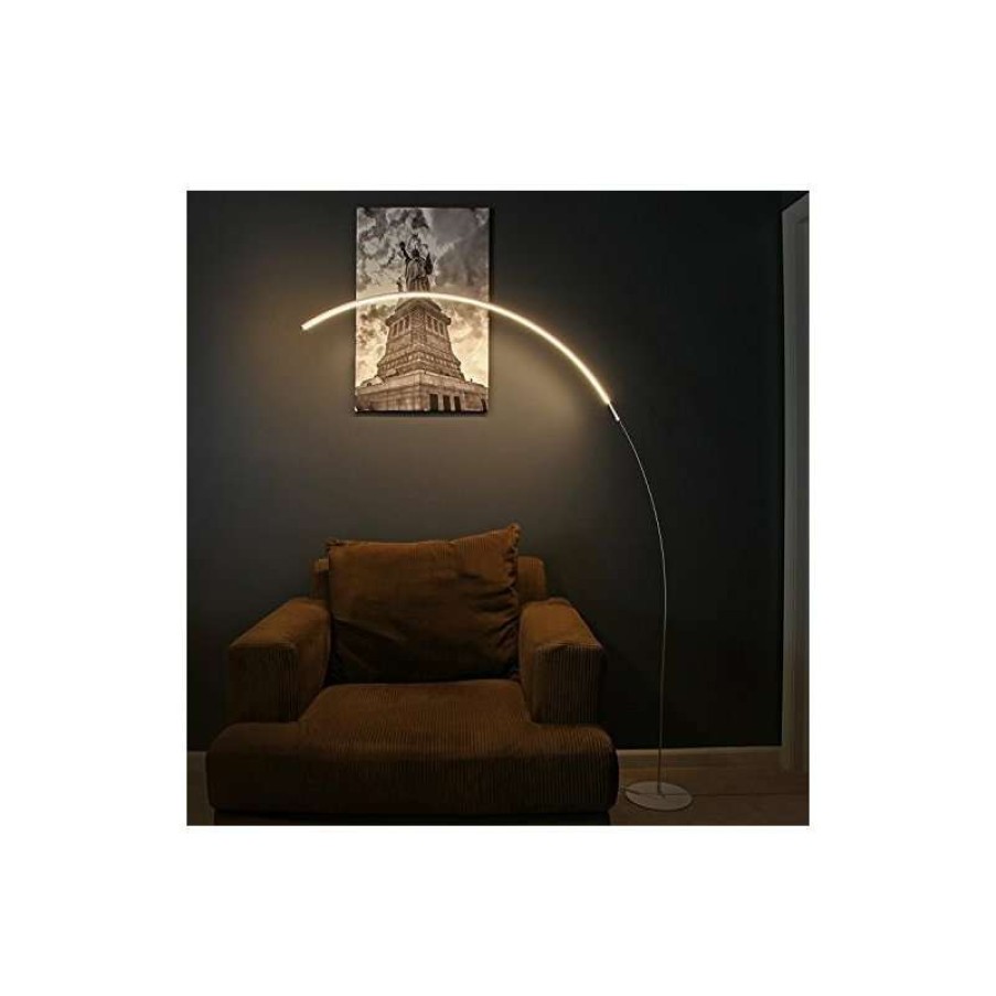 Lamps * | Coupon Anzy Led Floor Lamp, Curved, Contemporary Minimalist Lighting, Silver