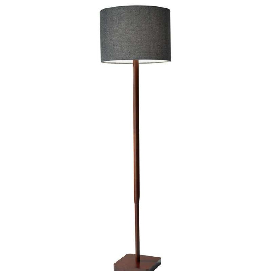 Lamps * | Discount Adesso Ellis Floor Lamp, Walnut Rubberwood