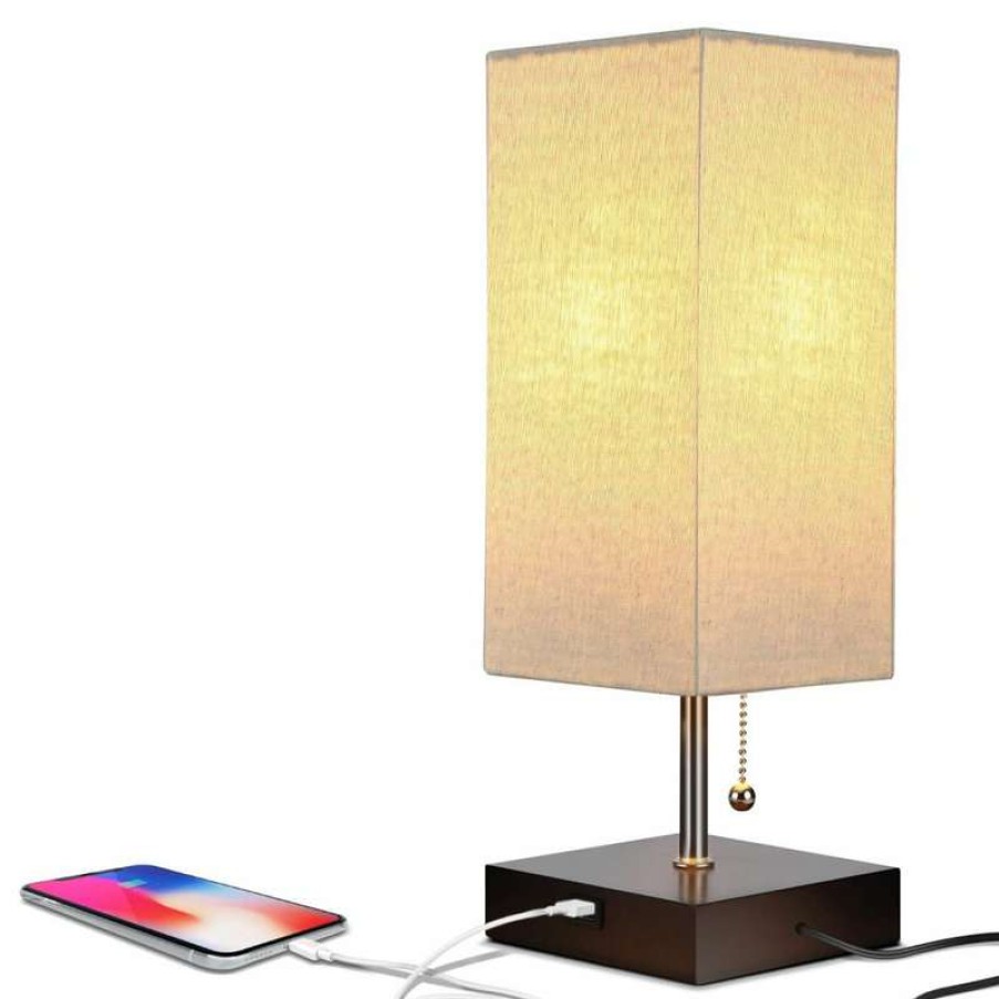 Lamps * | Hot Sale Brightech Grace Usb, Led Desk & Bedside Table Lamp, Havanah Brown