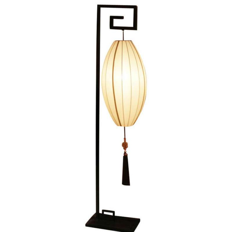 Lamps * | Best Reviews Of China Furniture And Arts Hanging Chinese Palace Floor Lantern With Beige Shade