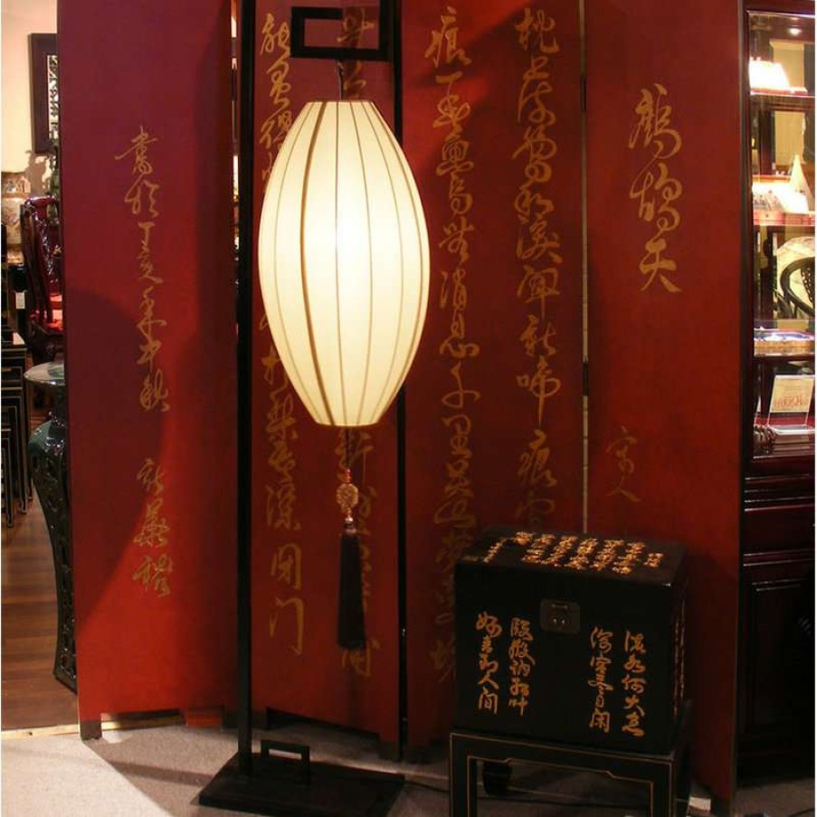 Lamps * | Best Reviews Of China Furniture And Arts Hanging Chinese Palace Floor Lantern With Beige Shade