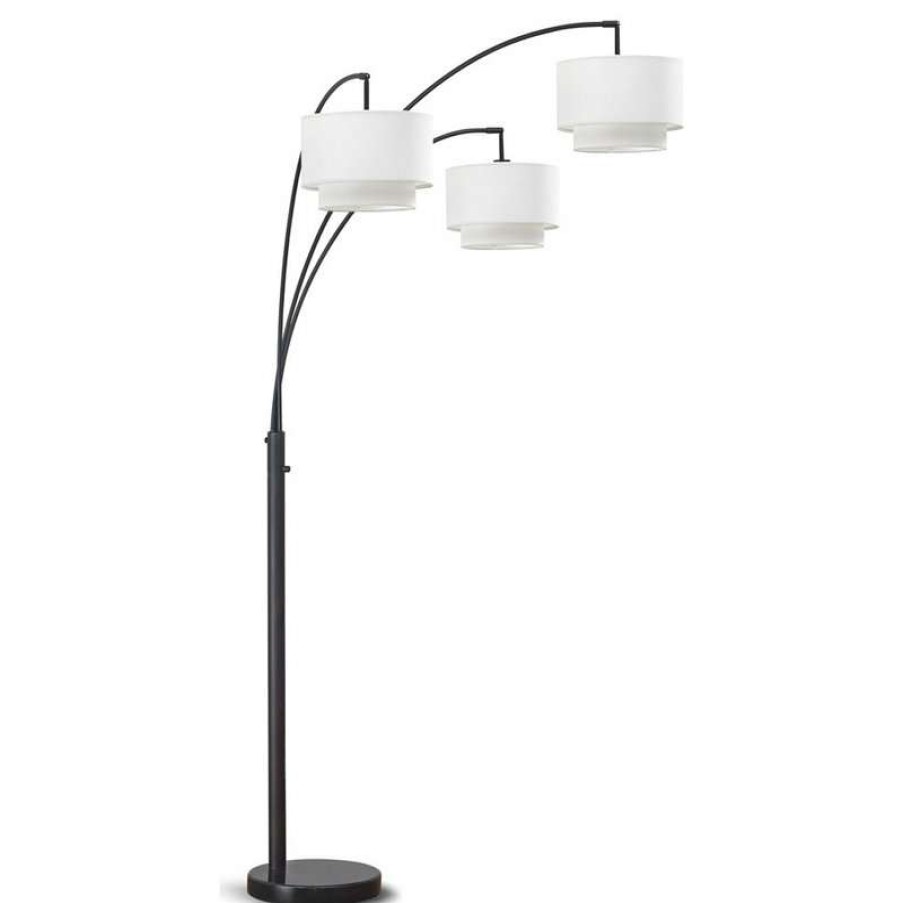 Lamps * | Outlet Homeglam Broadway 3-Light Arch Floor Lamp, Dark Bronze/White