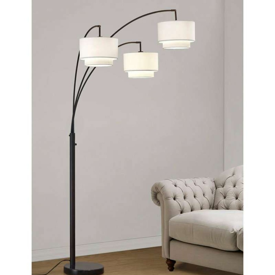 Lamps * | Outlet Homeglam Broadway 3-Light Arch Floor Lamp, Dark Bronze/White