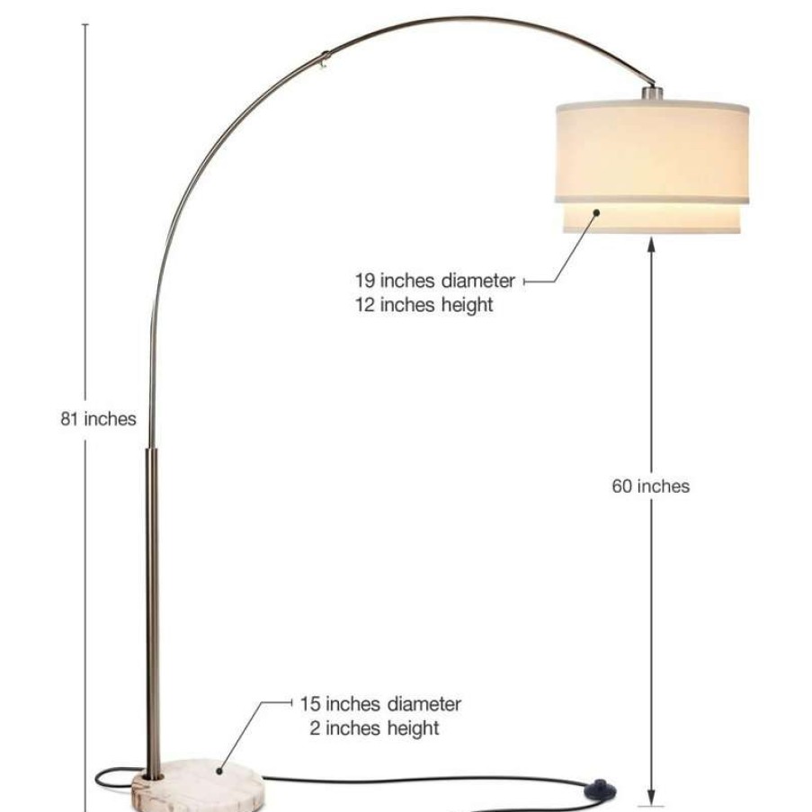 Lamps * | Deals Brightech Mason Arc Floor Lamp With Unique Hanging Drum Shade, Nickel