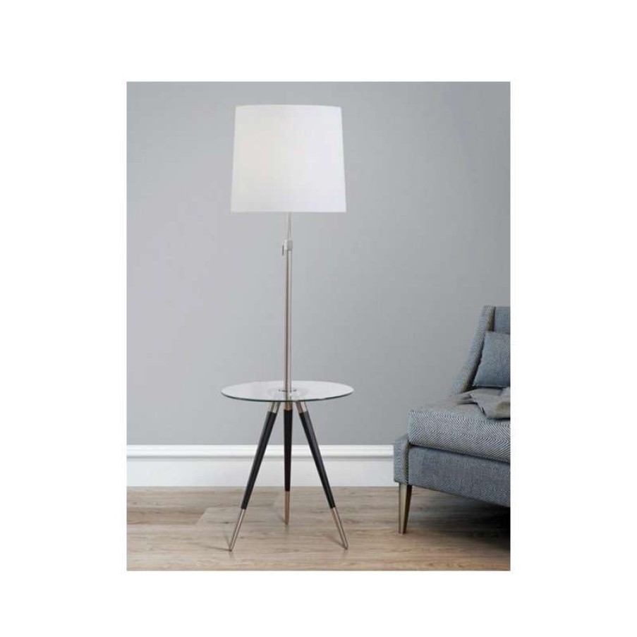 Lamps * | Hot Sale Homeglam The Premiere Modern Tripod Glass Table Floor Lamp, Brushed Nickel