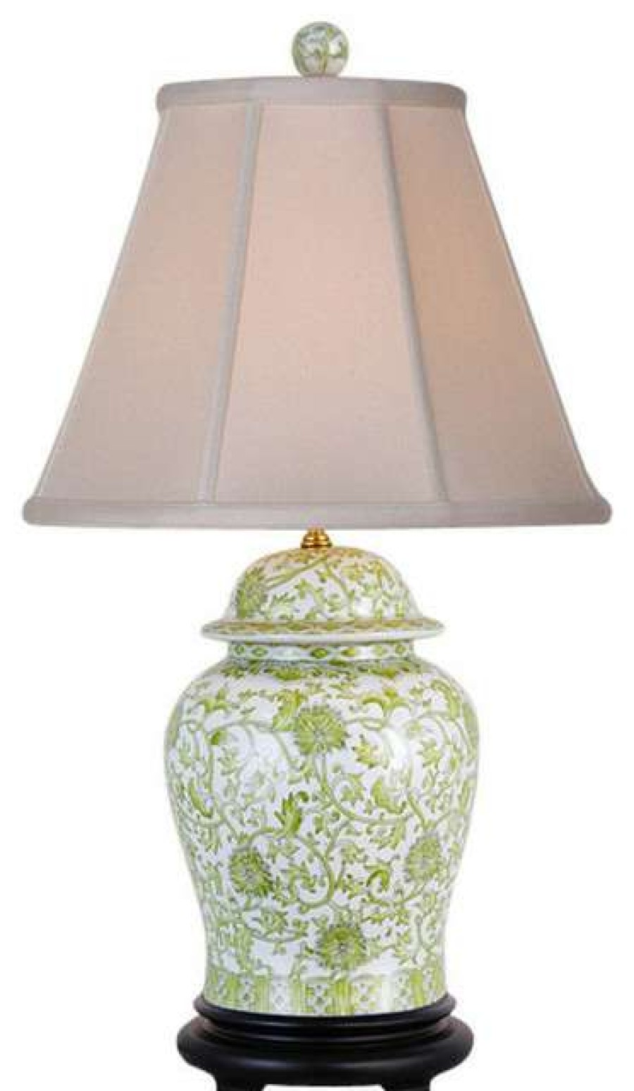 Lamps * | Outlet William Sung Green And White Floral Pattern Porcelain Temple Jar Table Lamp 29