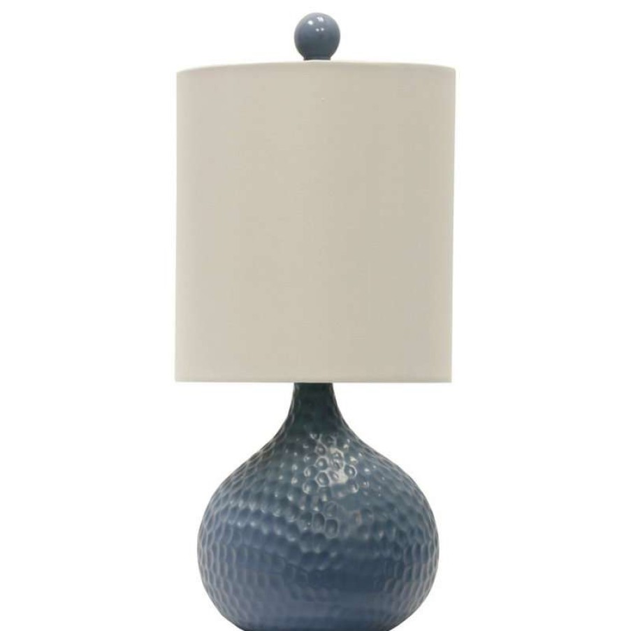 Lamps * | Coupon Stylecraft Home Collection Ceramic Pebbled Table Lamp, Blue Finish, White Hardback Fabric Shade