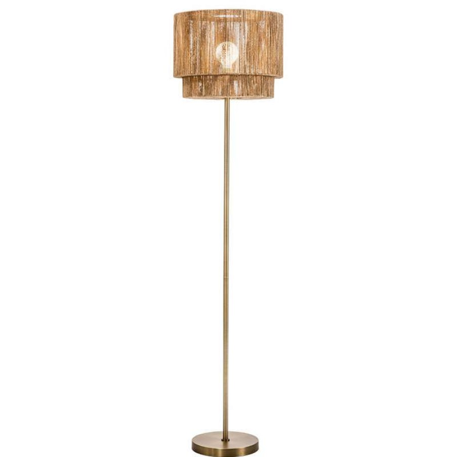 Lamps * | Outlet Vandue Corporation Modern Home Soho Jute Golden Brass Floor Lamp W/Natural Jute Rope Shade