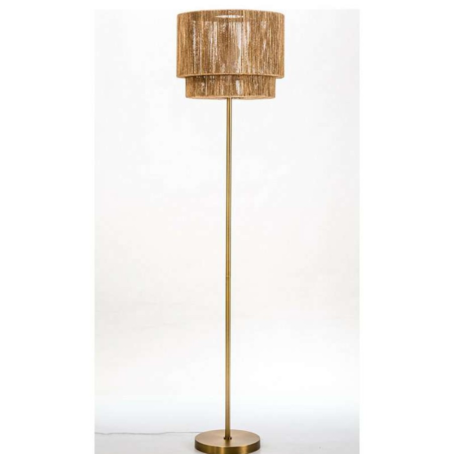 Lamps * | Outlet Vandue Corporation Modern Home Soho Jute Golden Brass Floor Lamp W/Natural Jute Rope Shade