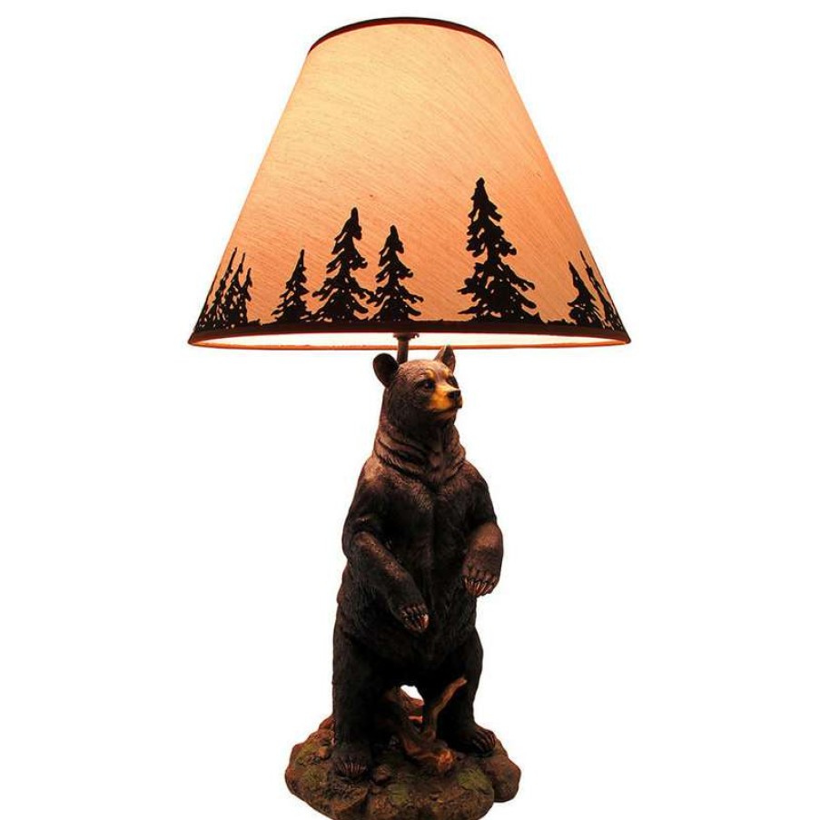 Lamps * | Cheapest Zeckos Standing Grizzly Bear Table Lamp W/ Silhouette Shade