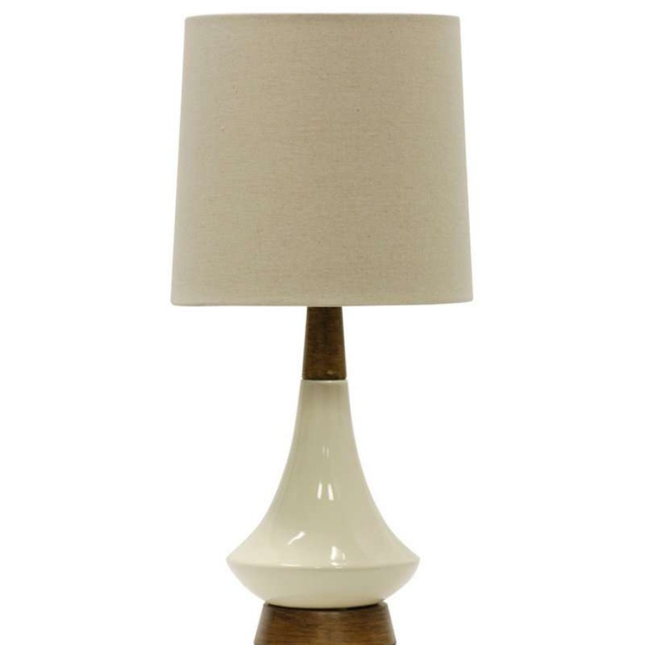 Lamps * | Best Pirce Stylecraft Home Collection Ceramic Table Lamp, White Washed Wood/Cream Finish, Heathered Oatmeal Shade