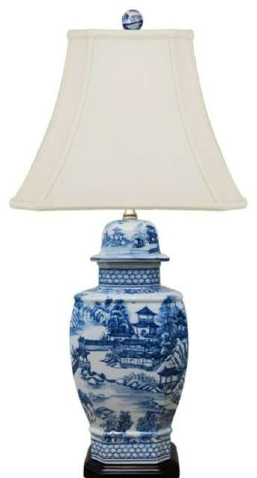 Lamps * | Coupon William Sung Blue And White Blue Willow Porcelain Temple Jar Table Lamp 27