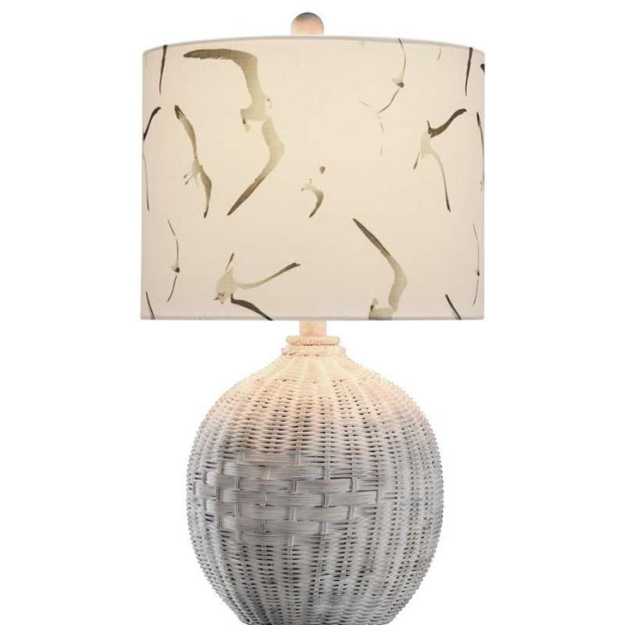 Lamps * | Top 10 Stylecraft Home Collection White Rattan Table Lamp, Natural With Wash, White, Seagull Print