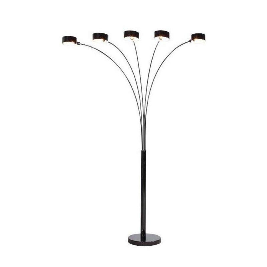 Lamps * | New Artiva Micah Led 5 Arched Floor Lamp With Dimmer, Jet Black