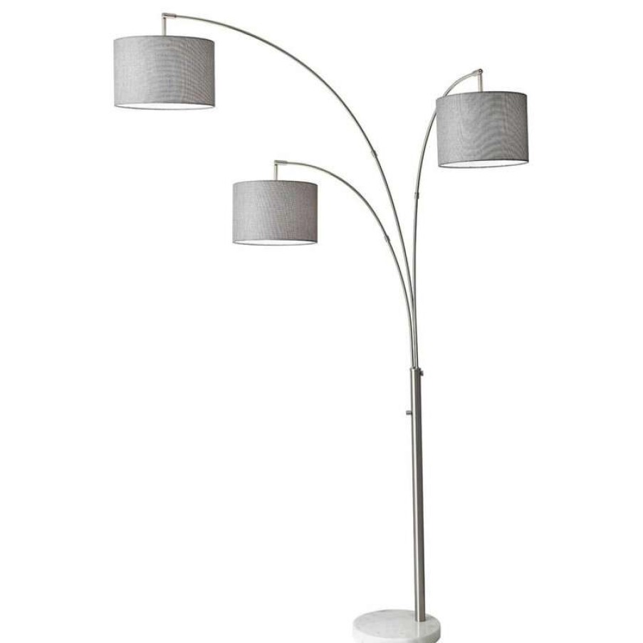 Lamps * | Hot Sale Adesso Bowery 3-Arm Arc Lamp, Brushed Steel