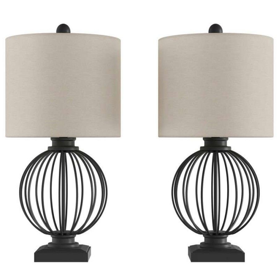 Lamps * | Cheapest Lavish Home 2 Piece Wrought Iron Open Cage Orb Table Lamps