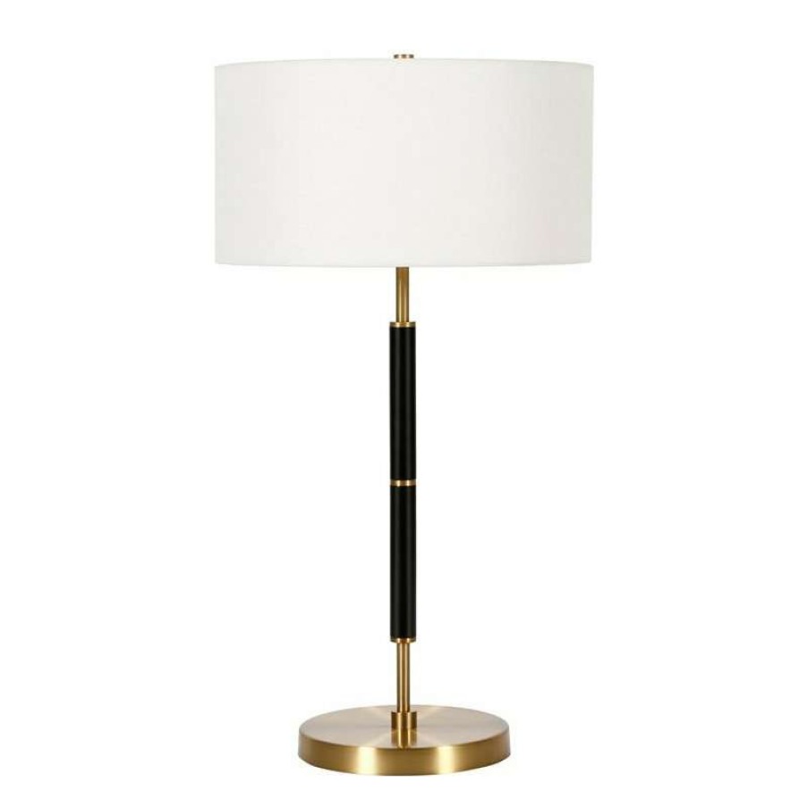 Lamps * | Coupon Hudson&Canal Simone 25 Tall 2-Light Table Lamp With Fabric Shade In Black/Brass/White