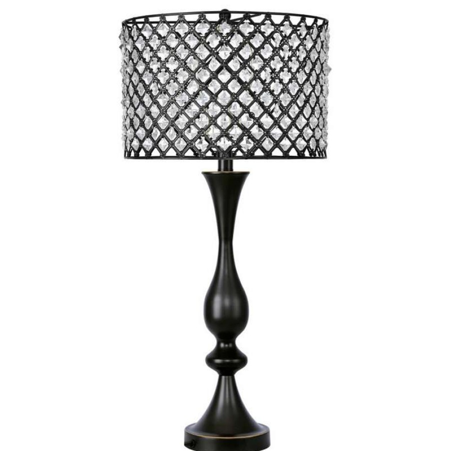 Lamps * | Best Deal Lumisource 27.5 Oiled Rubbed Bronze Table Lamp With Crystal Bling Shade