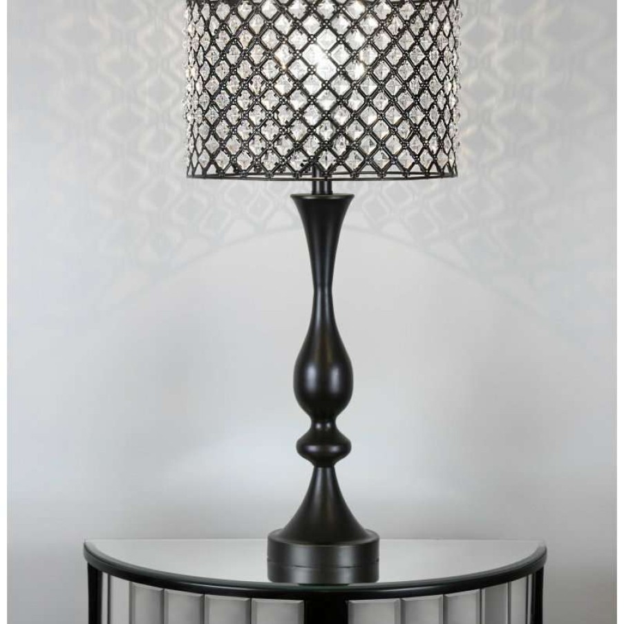 Lamps * | Best Deal Lumisource 27.5 Oiled Rubbed Bronze Table Lamp With Crystal Bling Shade