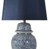 Lamps * | Outlet Stylecraft Home Collection Chinese Blue Ginger Jar Pan Steel Base Navy Fabric Drum Shade