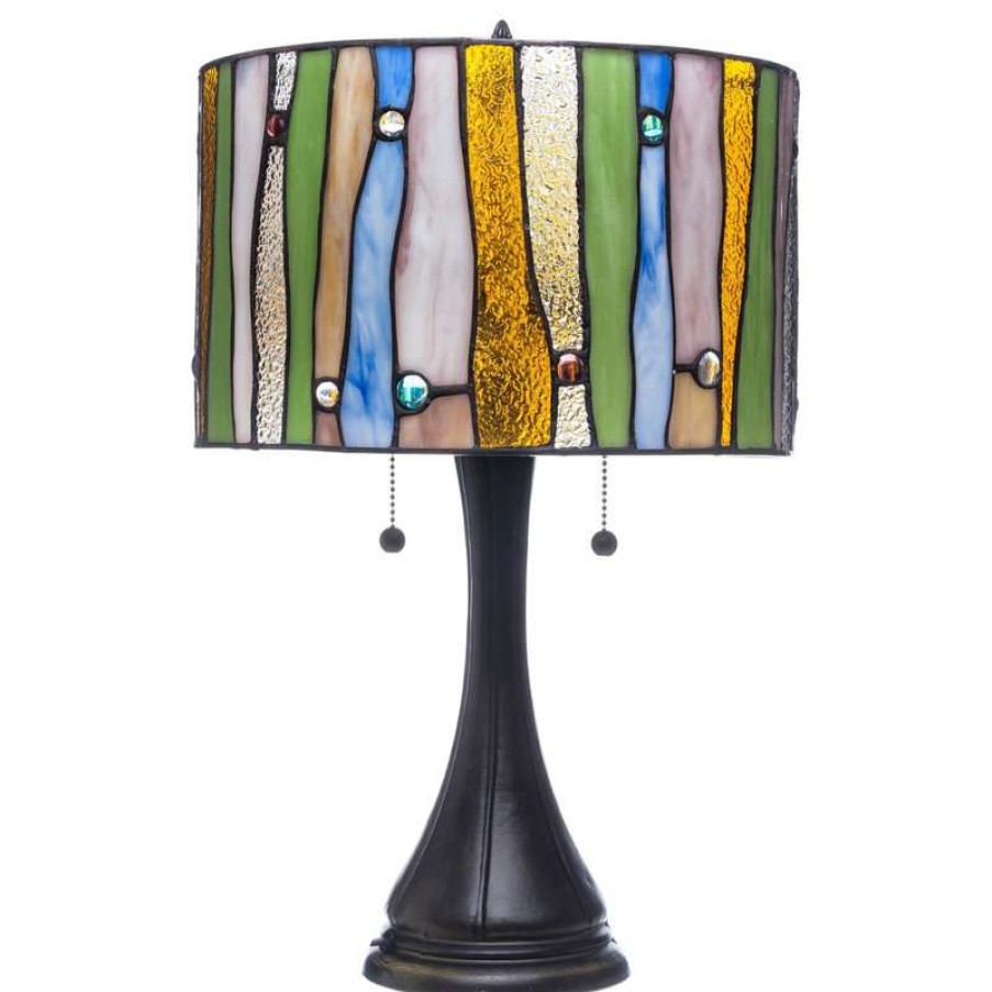 Lamps * | Cheapest Serena D'Italia Contemporary Tiffany 2-Light Striped 22 In.Table Lamp