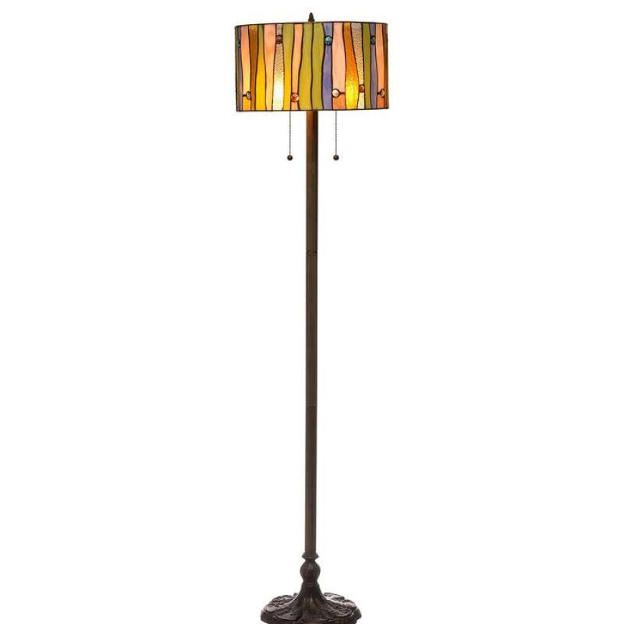 Lamps * | Hot Sale Serena D'Italia Contemporary Tiffany 2-Light Striped 60 Bronze Floor Lamp