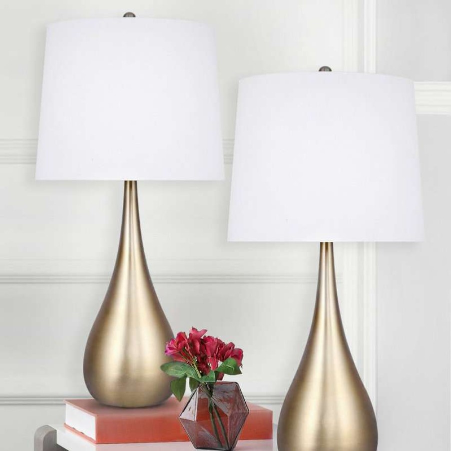 Lamps * | Cheap Lumisource 30 Plated Gold Teardrop Table Lamps, Set Of 2