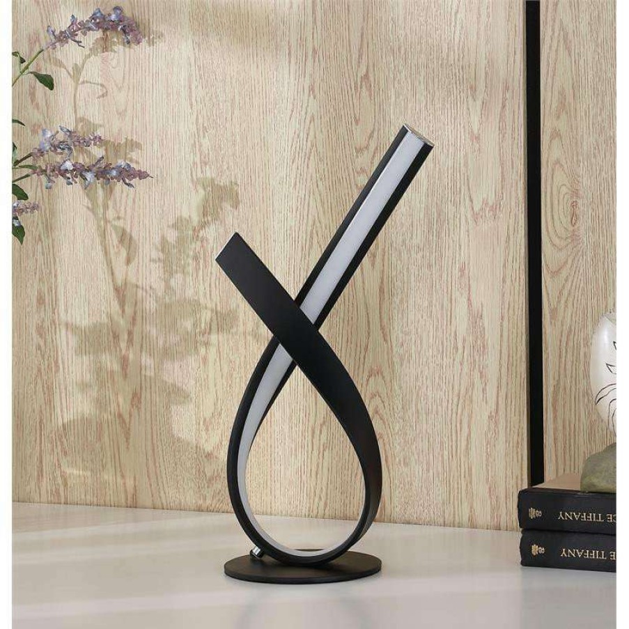 Lamps * | Hot Sale Ore International 17 Abstract Upright Ribbon Bow Led Black Metal Table Lamp