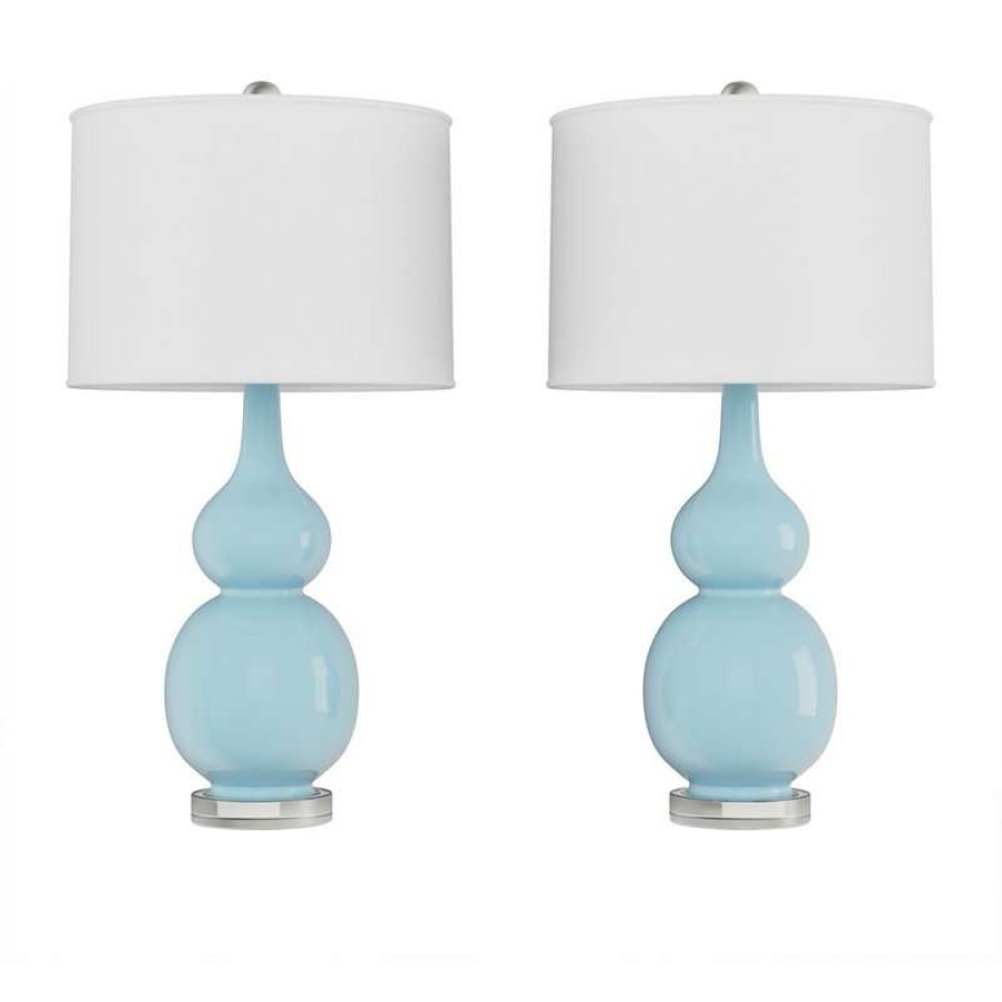 Lamps * | Brand New Lavish Home Set Of 2 Ceramic Double Gourd Table Lamps, Blue