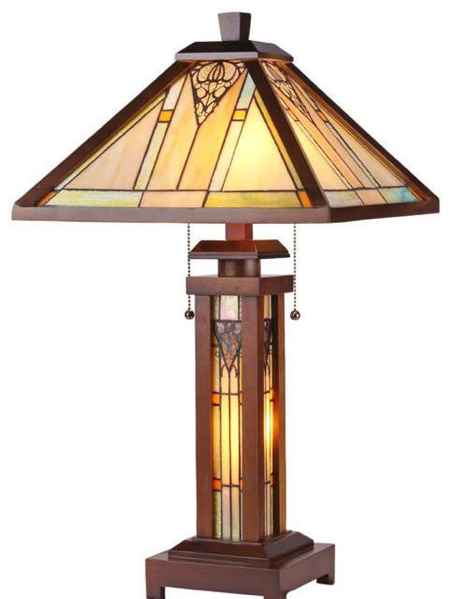 Lamps * | Deals Chloe Lighting, Inc. Chloe Lighting Zella Mission 3 Light Double Lit Wooden Table Lamp