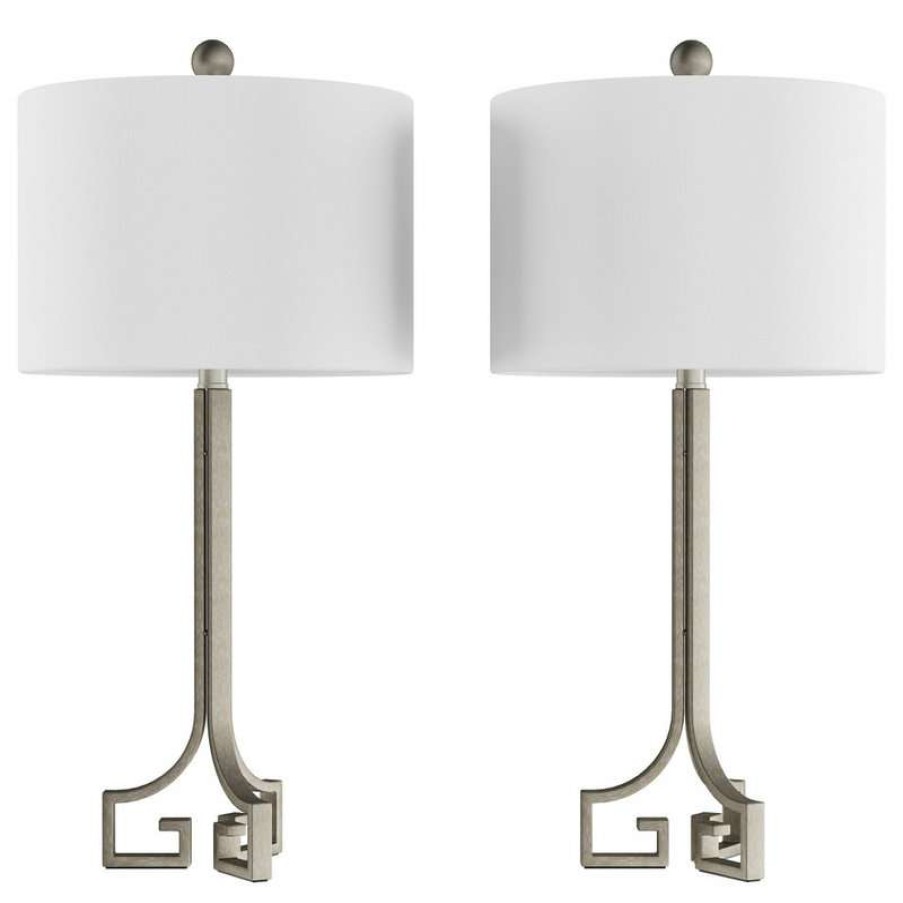 Lamps * | Cheap Lavish Home Greek Key Lamps In Antique Silver, Set Of 2