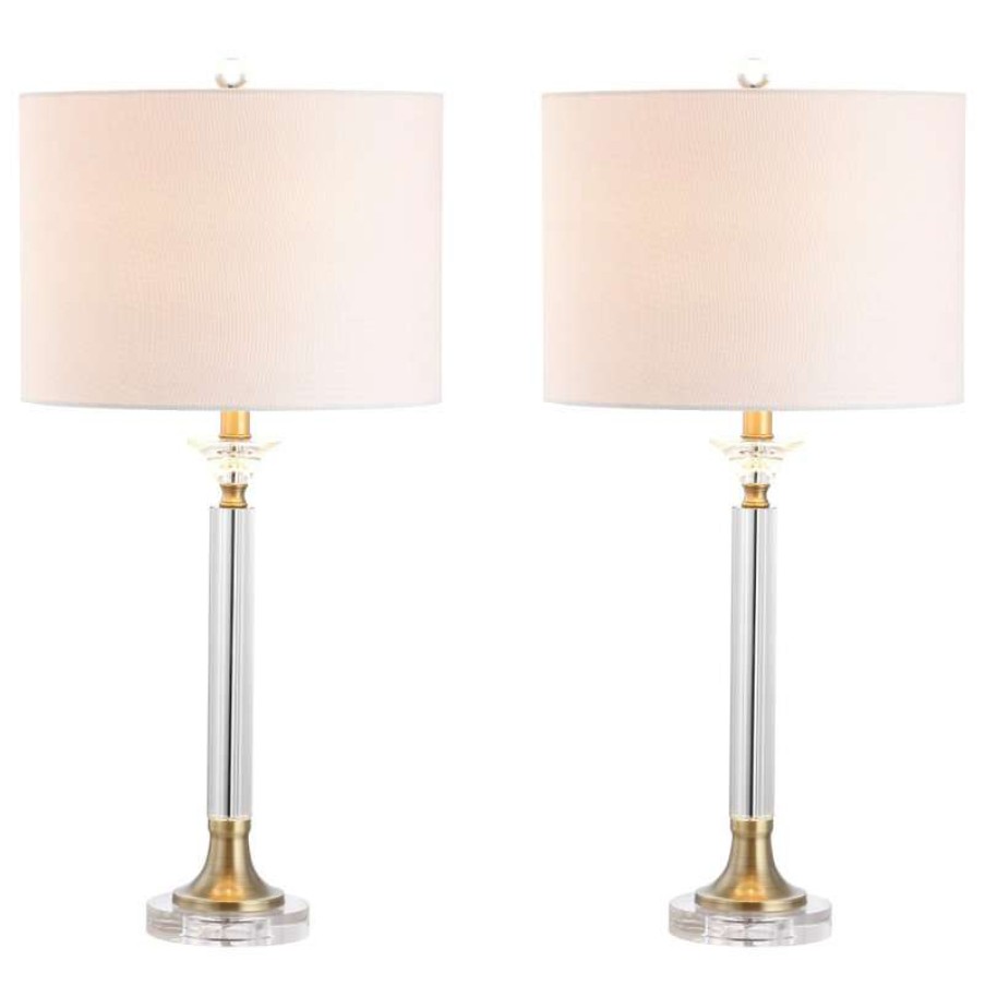 Lamps * | Cheapest Jonathan Y Mark Crystal And Metal Led Table Lamp, Clear And Brass Gold, Set Of 2, 28