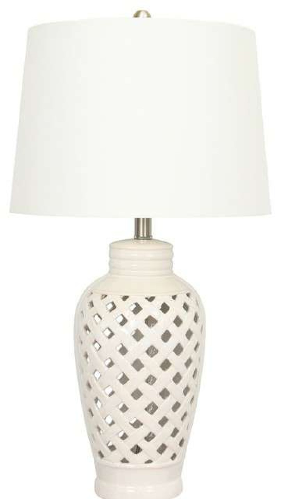 Lamps * | Cheapest Fangio Lighting 26 White Ceramic Table Lamp With Lattice Design